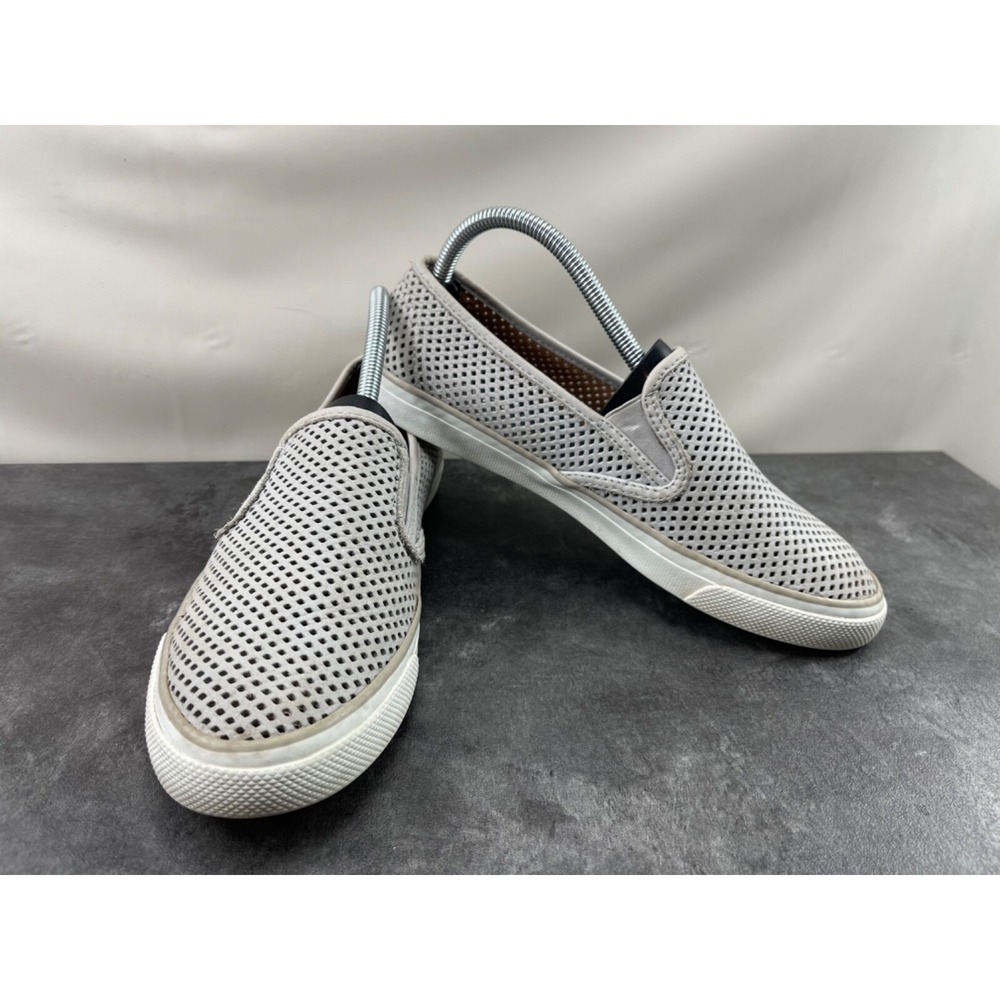 Sperry Top Sider Seaside Slipon Sneakers Women 8.5 Shoes Gray Perforated Leather
